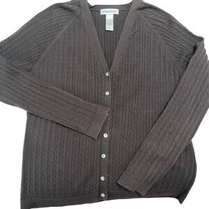 Mendocino Women’s Brown Cable Knit Sweater Sz XL Button 100% Cotton